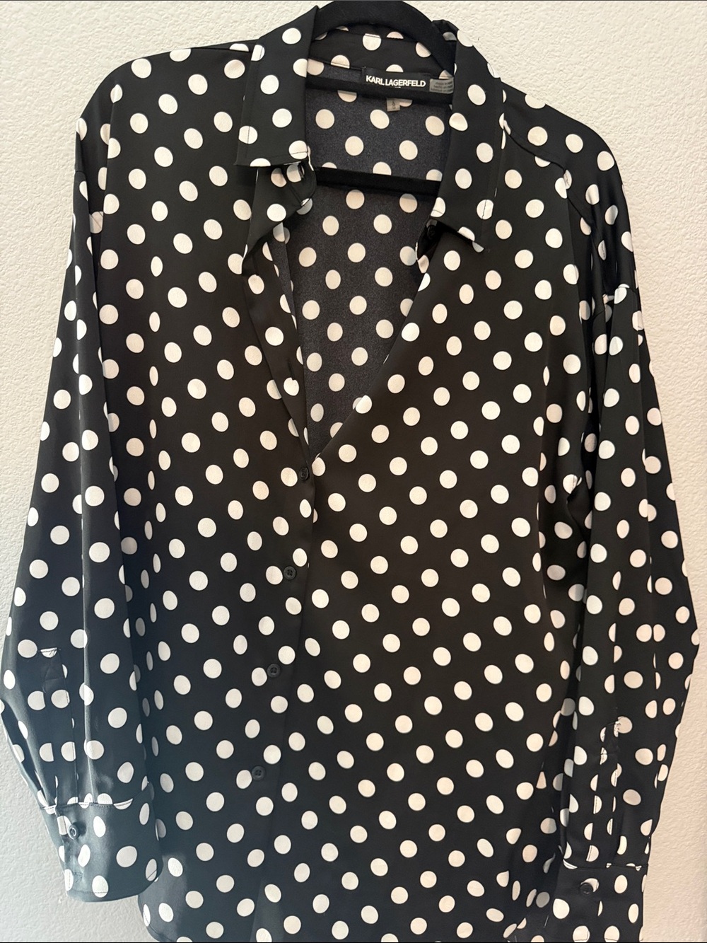 Karl Lagerfeld Black and White Polka Dot Button-Down Shirt